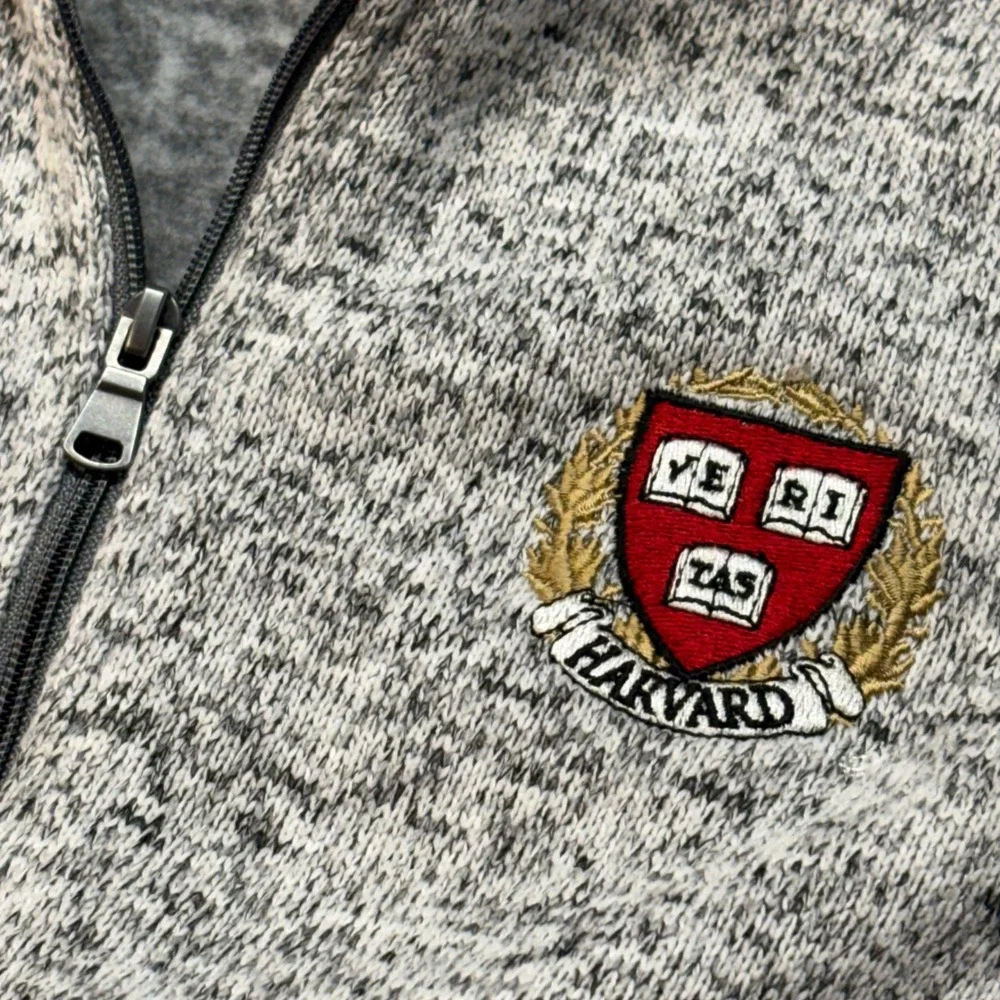 Harvard University Gray Sweater Fleece Full Zip Vest Womens Medium Vantage